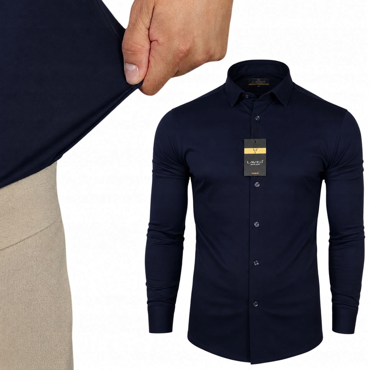 Pánská pletená košile Lavier – elastická Slim Fit, tmavě modrá vel. S