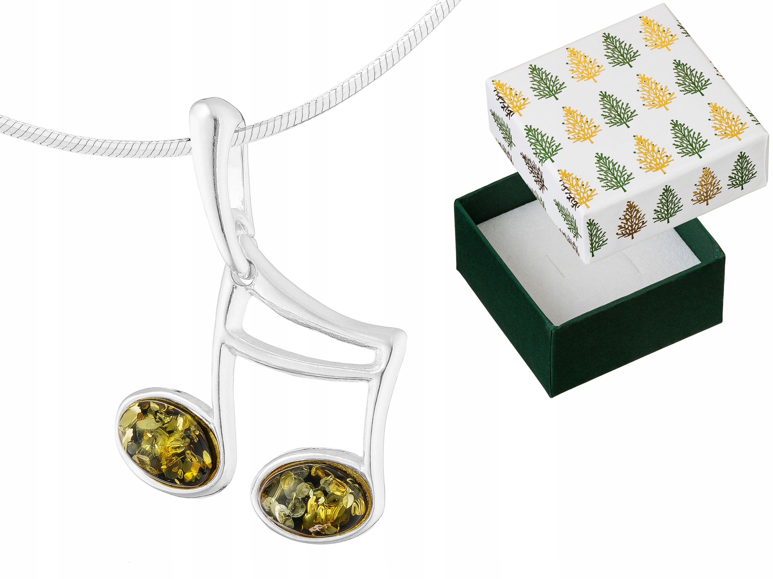 Stříbrný náhrdelník Nutka Přívěsek Zeleným jantarem Přívěsek Řetízek 40