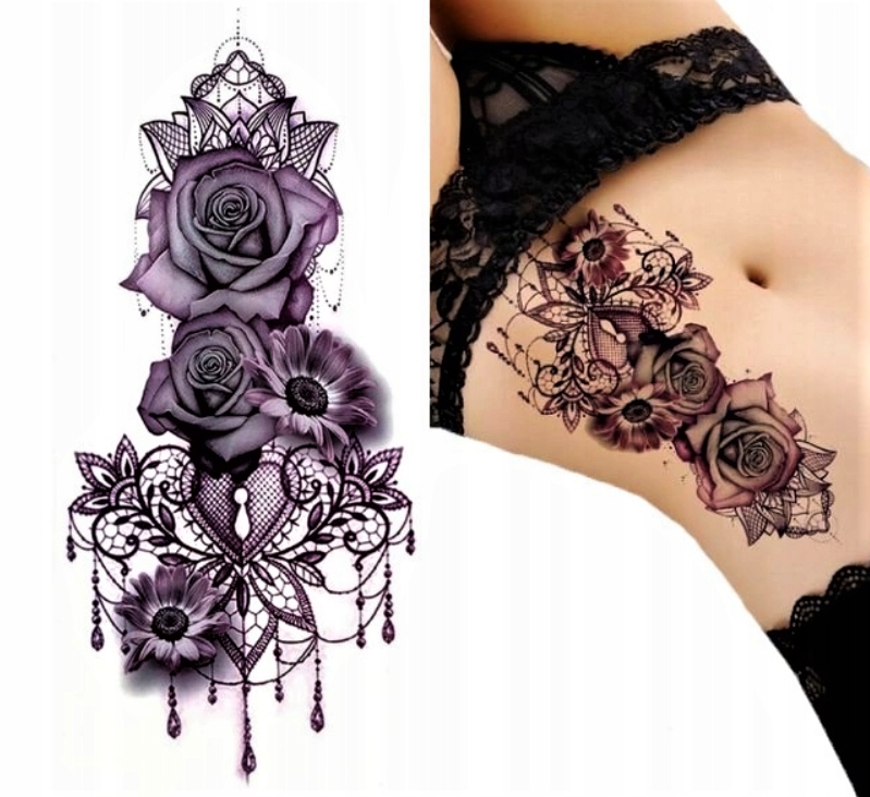 

Tatuaż tymczasowy zmywalny róża fioletowa koronka