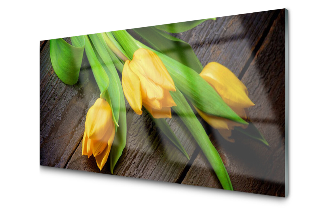 Sklenený panel dekor Tulipány Kvety 120x60 Lepidlo
