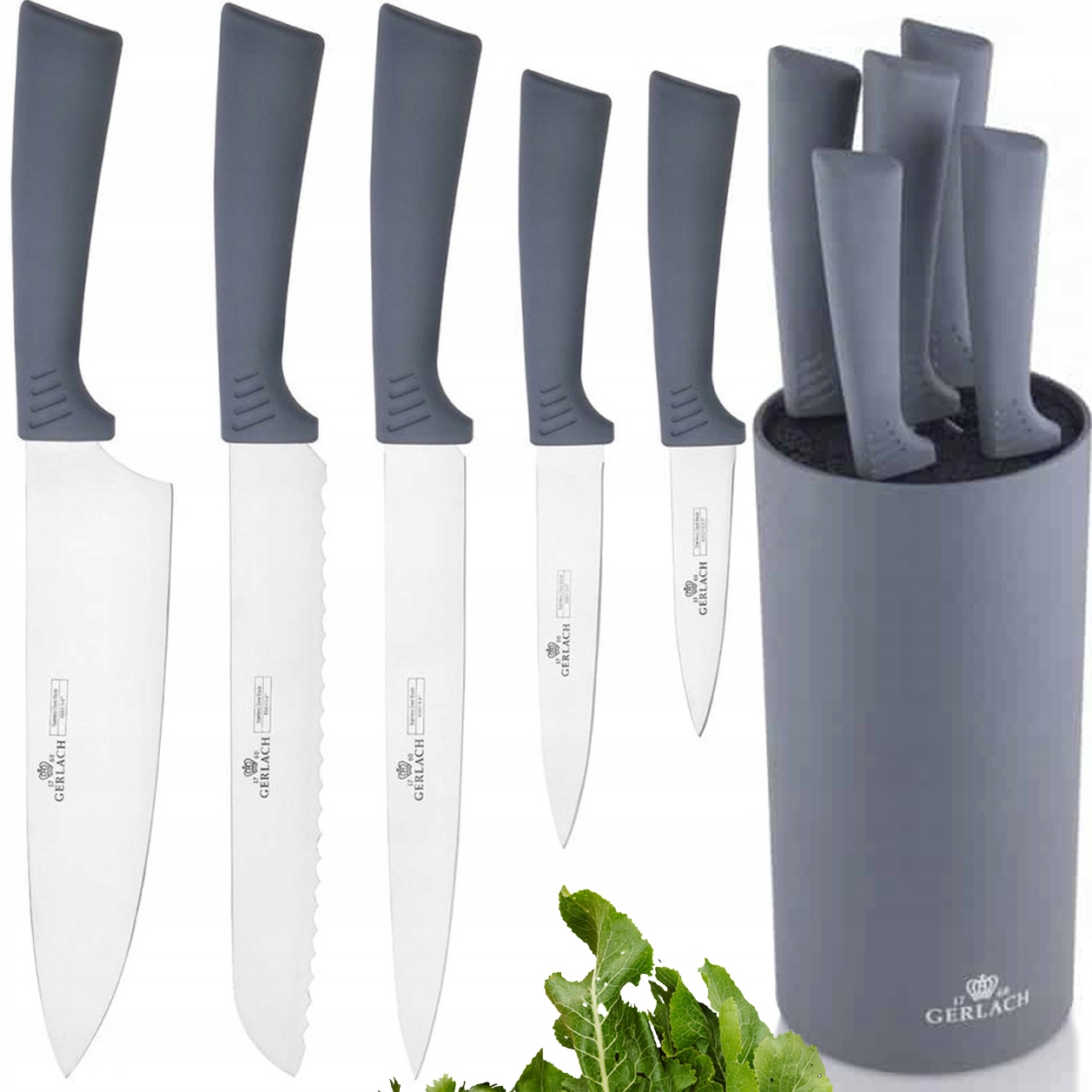 Gerlach Komplet Zestaw 5 Noży Kuchennych W Bloku Smart Grey Ostre