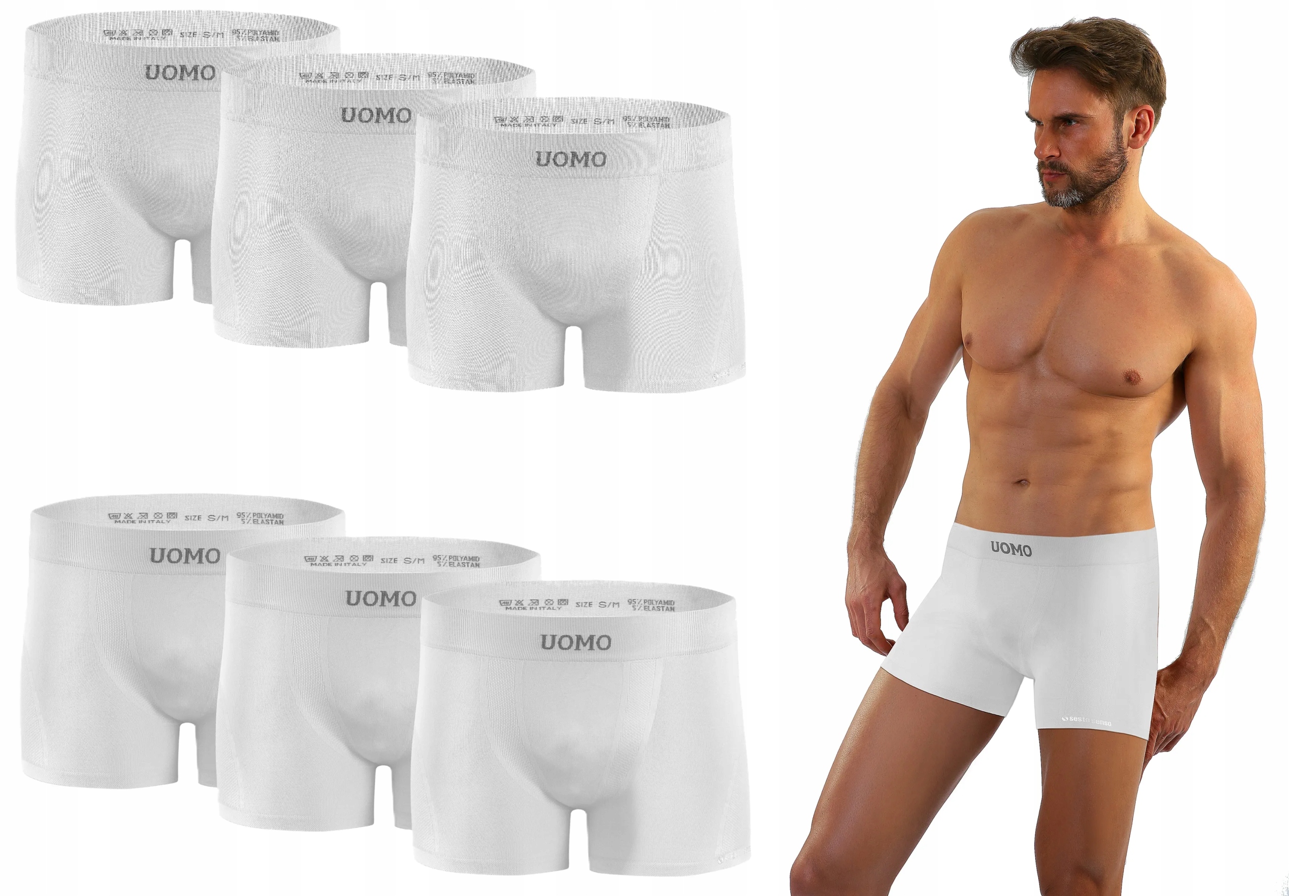 Sesto Senso 6-pack bezešvých boxerek BM07 Pánské přiléhavé bílé S/m