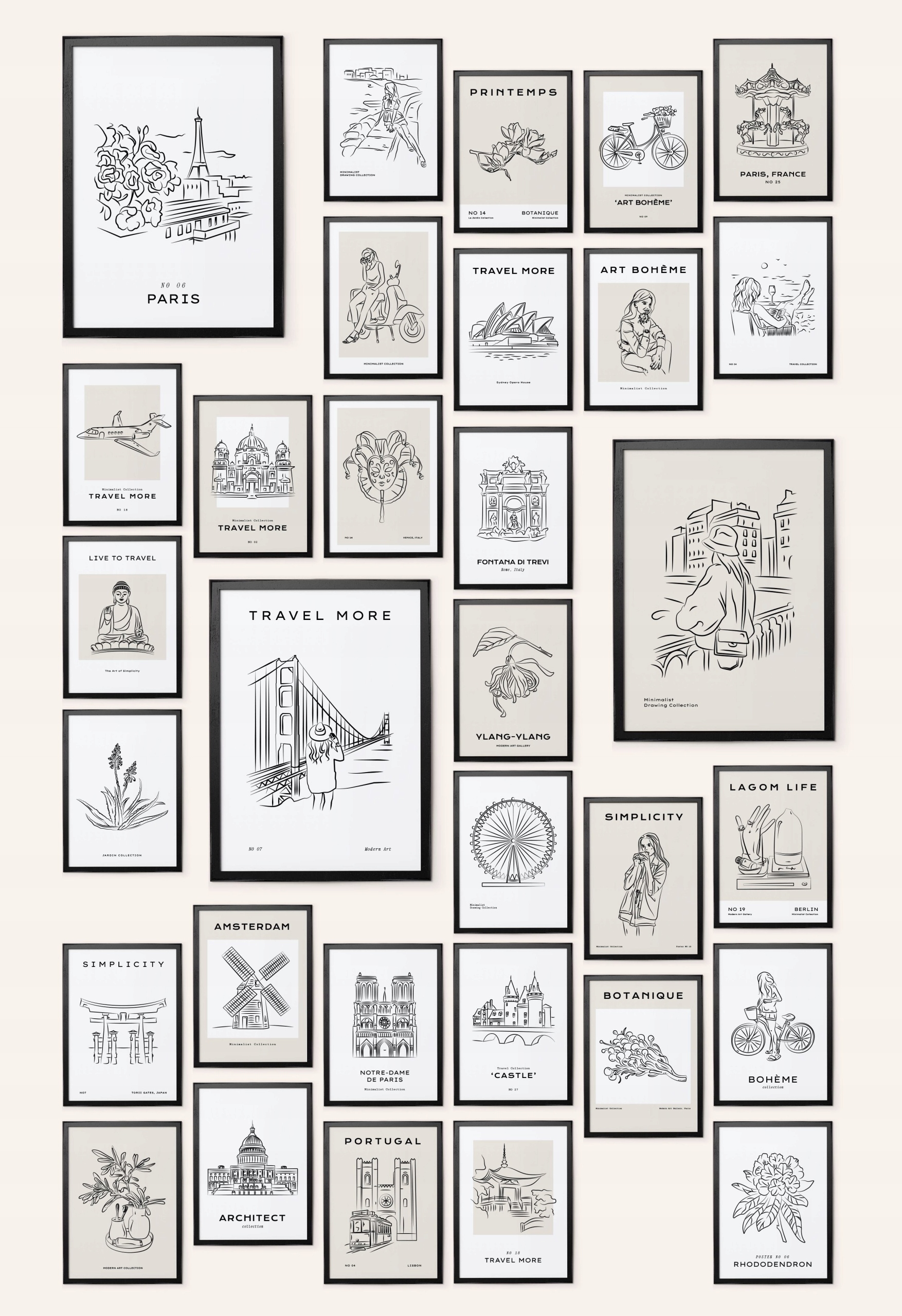 ZESTAW PLAKATÓW A3 DEKORACJA NA PUSTĄ ŚCIANĘ PLAKATY NA ŚCIANĘ 3 szt Kod producenta Minimalistyczne Linie 2 - Murles