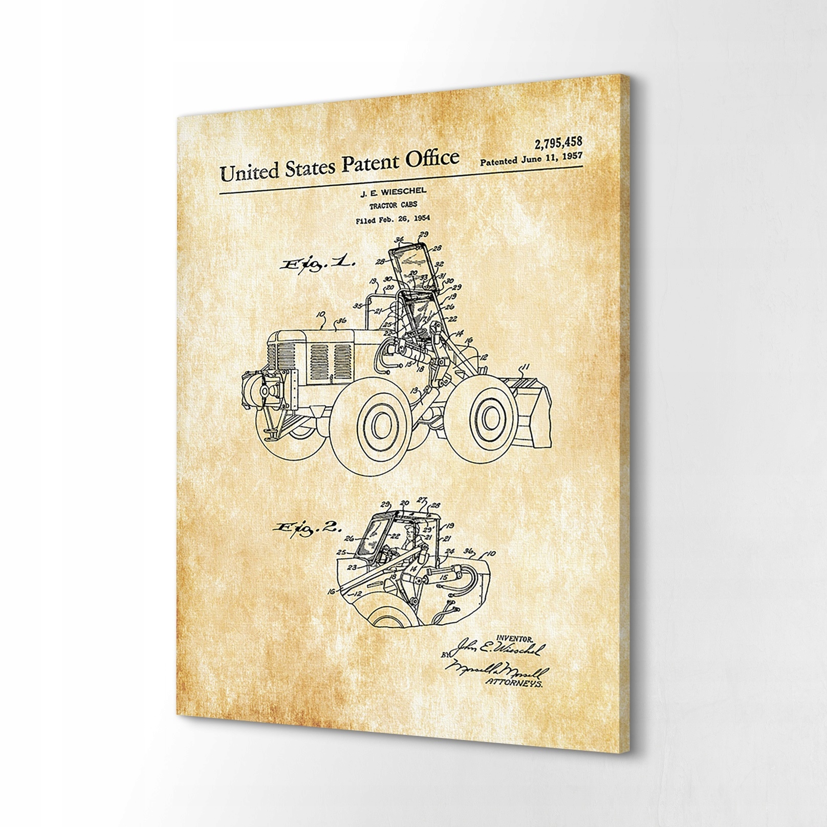 Canvas tištěné obrazy 40x60 Traktor Patentový náčrt