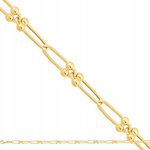 Zlatý náhrdelník 585 Velké články s kuličkami 45 cm, vazba Paperclip 9.8 g