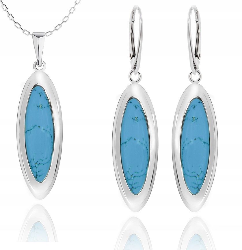 

Srebrny Elegancki Komplet Biżuterii Z TURKUSAMI925