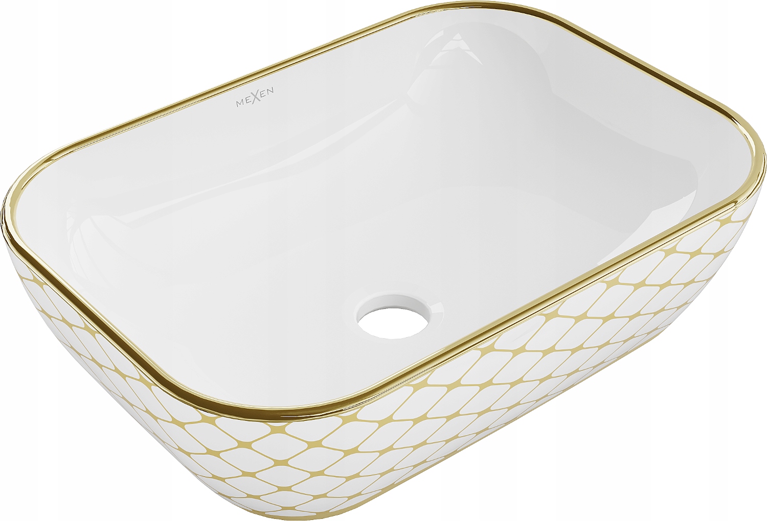 Umywalka nablatowa prostokątna 45x32 Mexen Rita ceramiczna biała złota