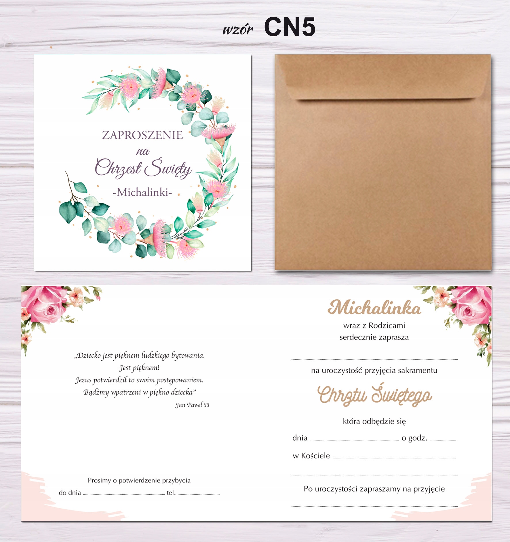 ZAPROSZENIE zaproszenia NA CHRZEST Święty IMIĘ eko Szerokość produktu 14.3 cm