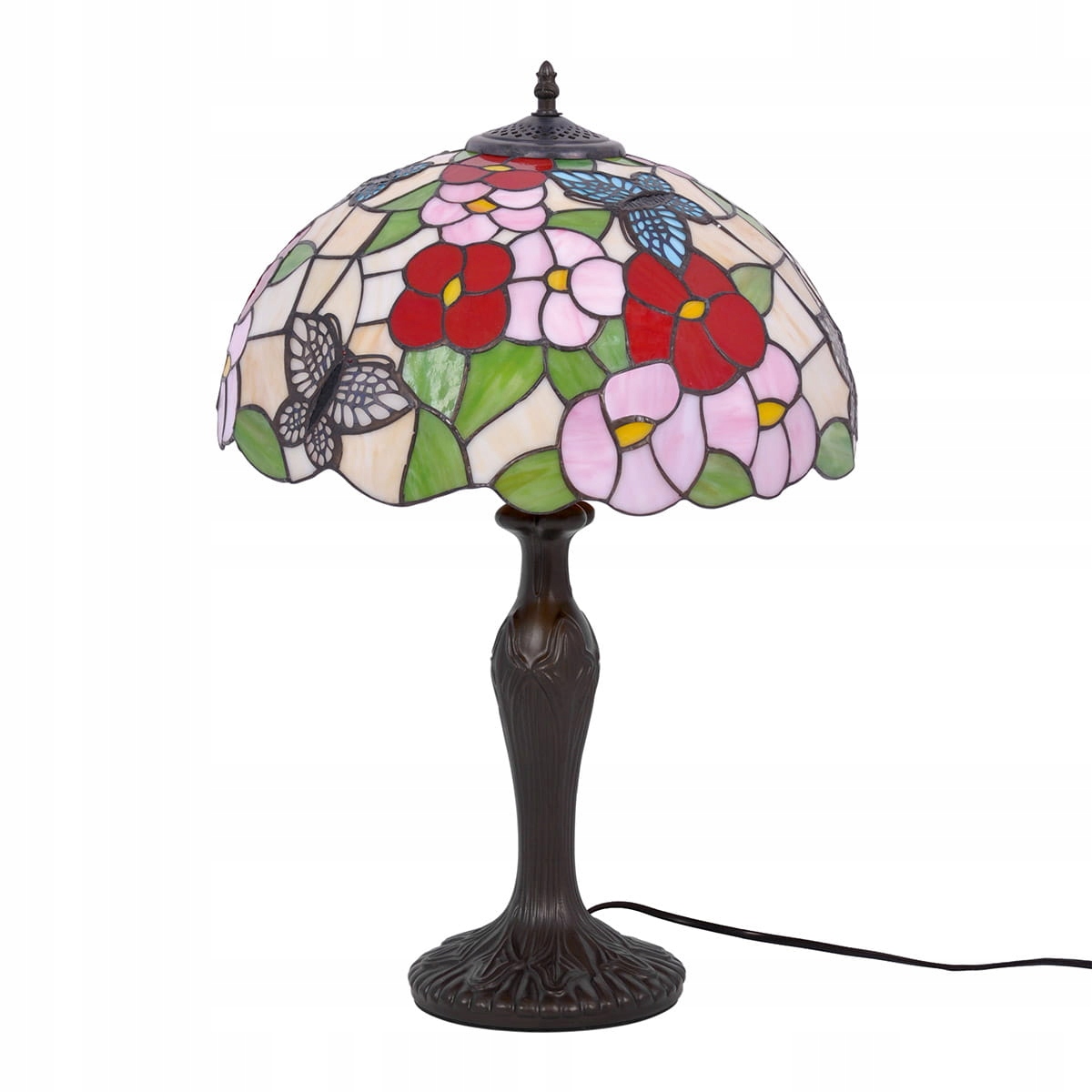 Lampka stołowa witrażowa w motyle i kwiaty Kaja Lighting