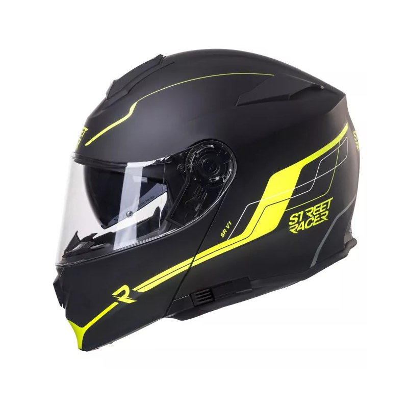 Szczękowy kask motocyklowy Street Racer SR V1 czarno-fluo żółty Rozmiar: XS Typ Integralne / Pełne