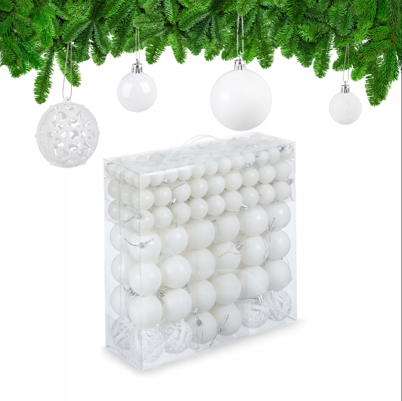 Sada Ks vánočních Vánoční Baňky různých velikostí, bílá