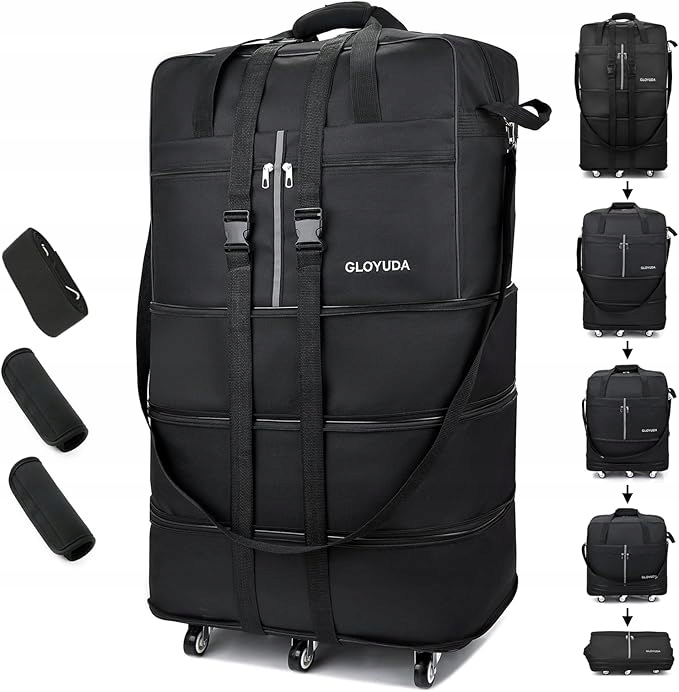 Składana torba podróżna na kółkach 100L regulowana czarna