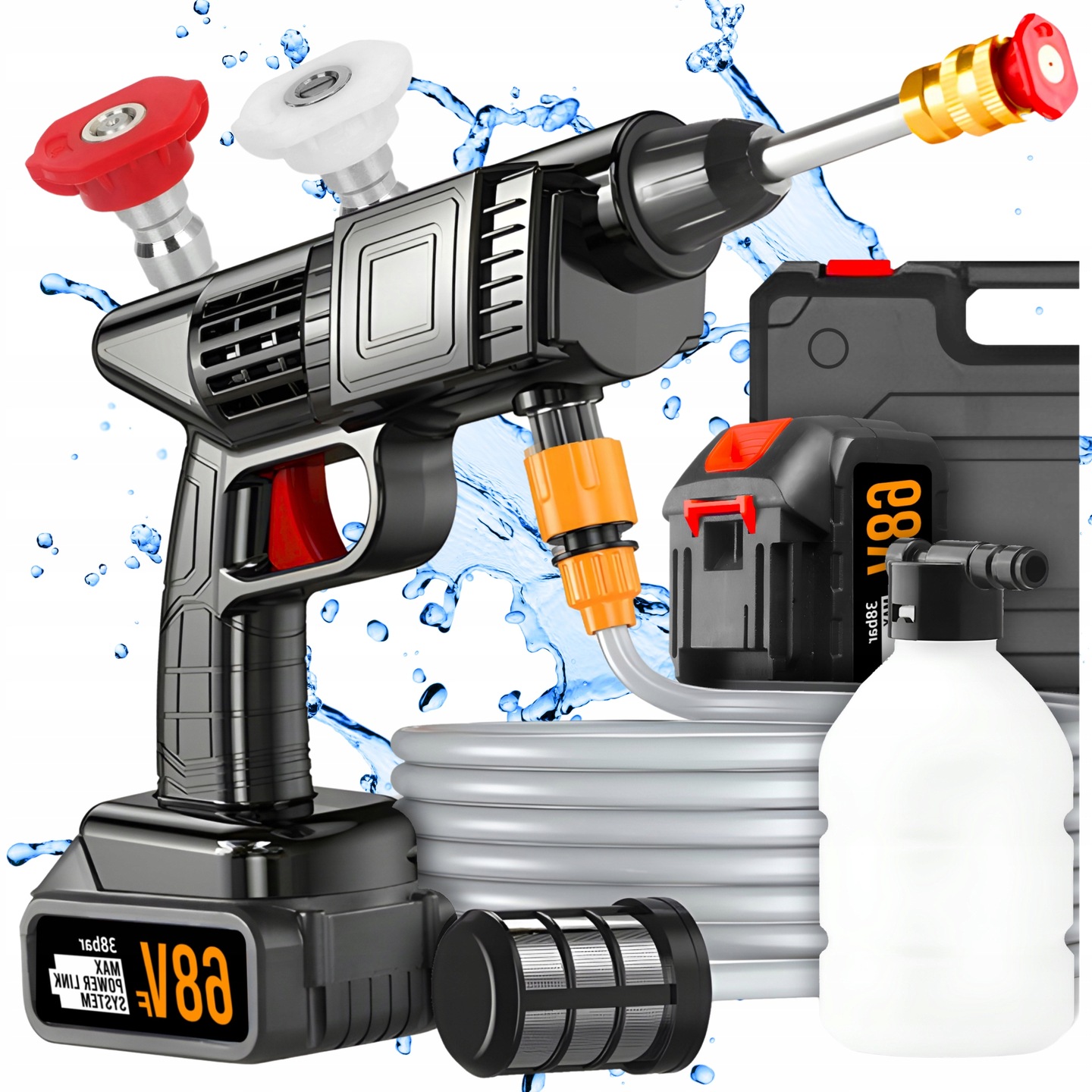 Myjka Ciśnieniowa Akumulatorowa Ogrodowa Zestaw Do Mycia Okien Kostki 2xAKU