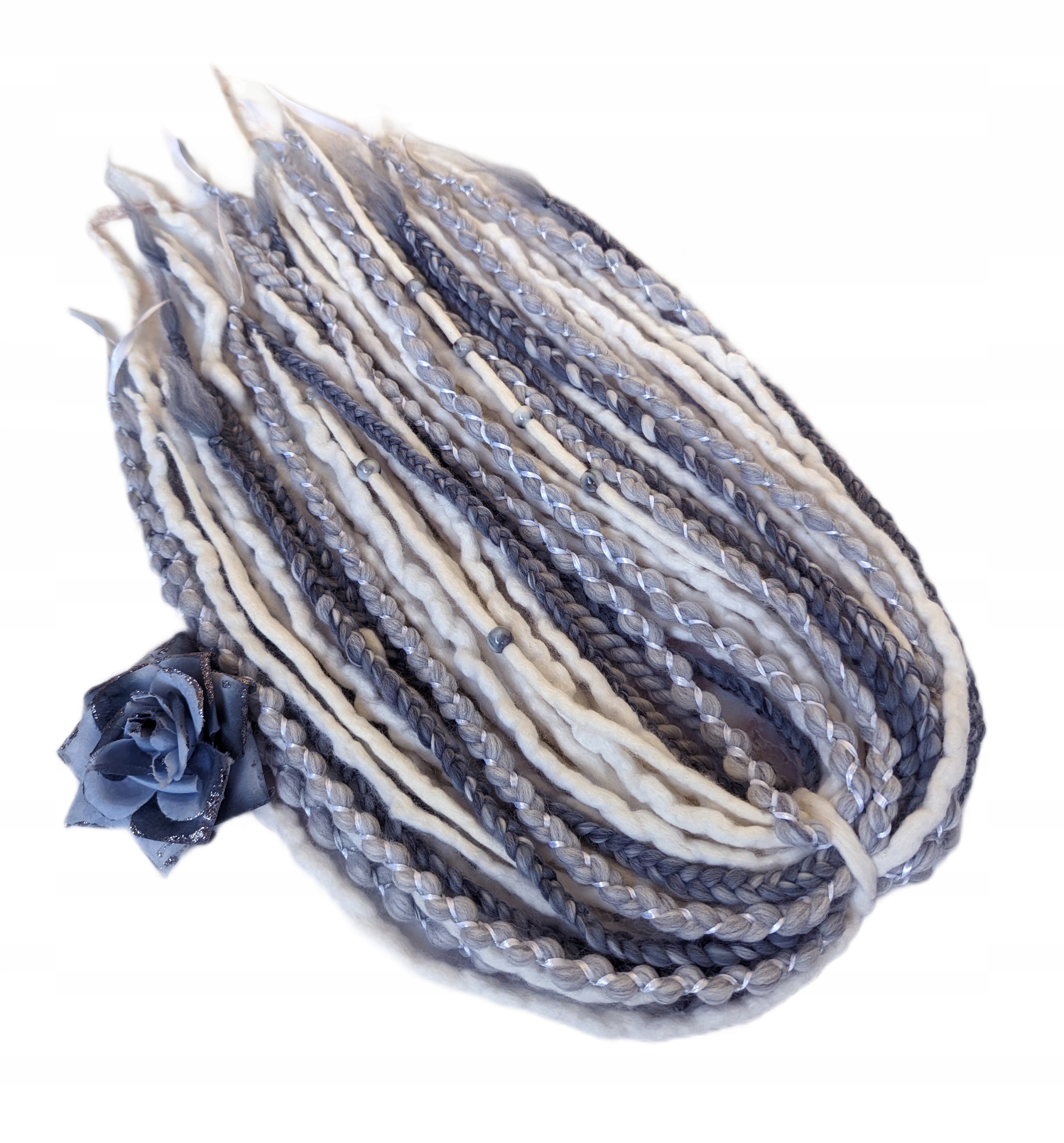 Dredloky Vlněné Dredy, bílé šedé, Měsíční Mlha, 40 kusů