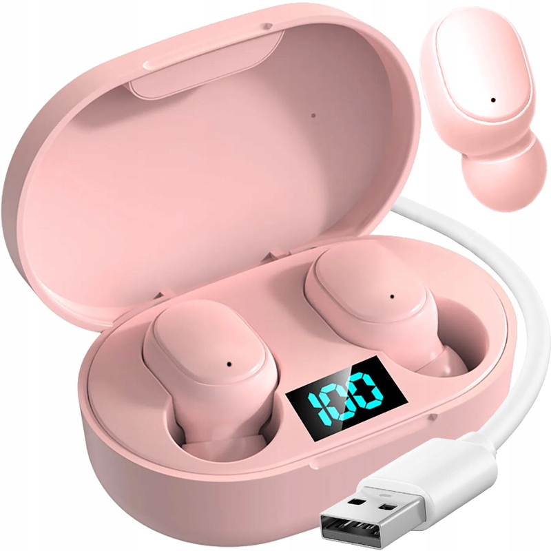 Słuchawki BEZPRZEWODOWE Bluetooth douszne mikrofon sportowe TWS różowe