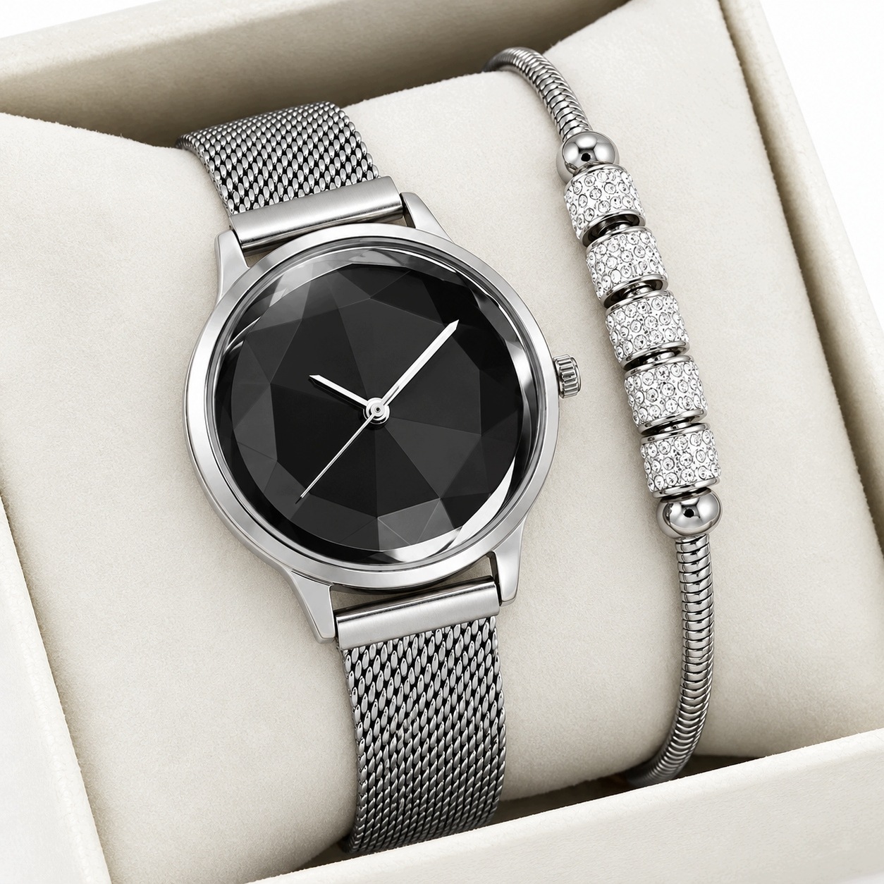 Dámský set hodinek Jordan Kerr Stříbrná Síťovina Mesh Gravírování Box