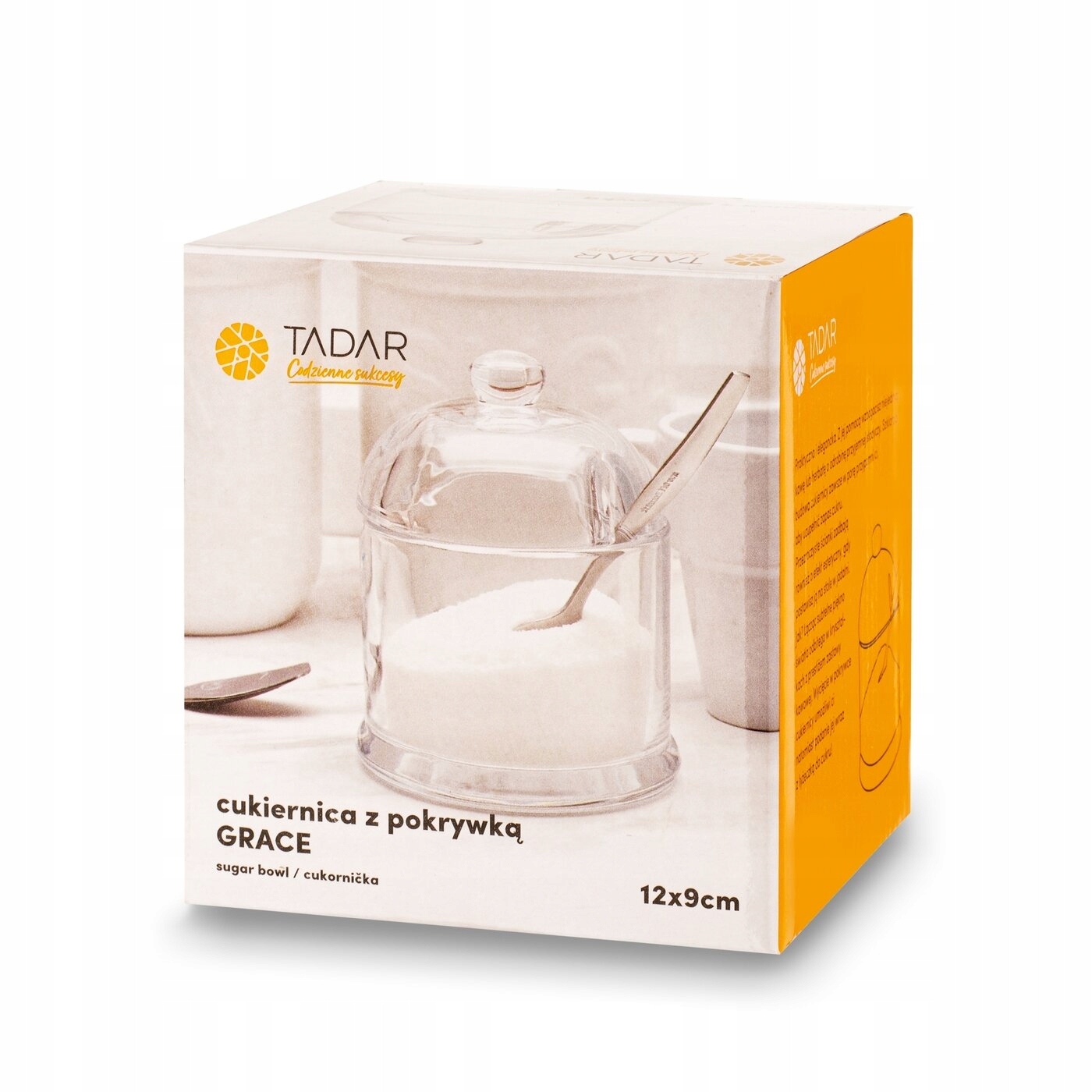 Elegancka PRZEZROCZYSTA CUKIERNICA SZKLANA cukierniczka Z POKRYWKĄ 300ml Długość 9 cm