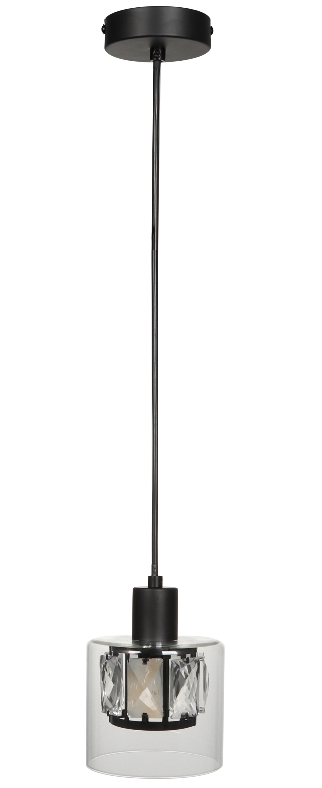 Černá závěsná lampa s křišťálovým kouřovým glamour stínítkem Elmo E14