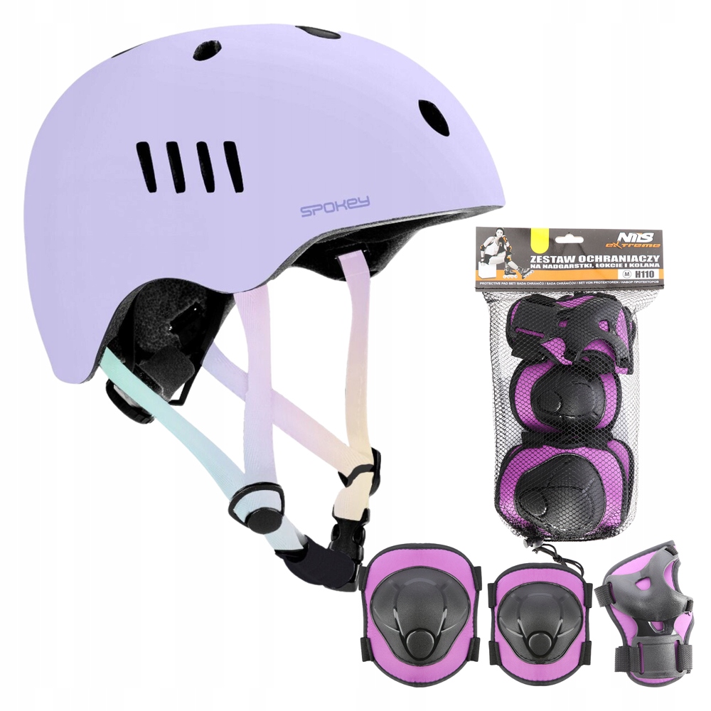 Kask Rowerowy Orzeszek Dziecięcy In-mold Fioletowy 48-52cm Ochraniacze Xs