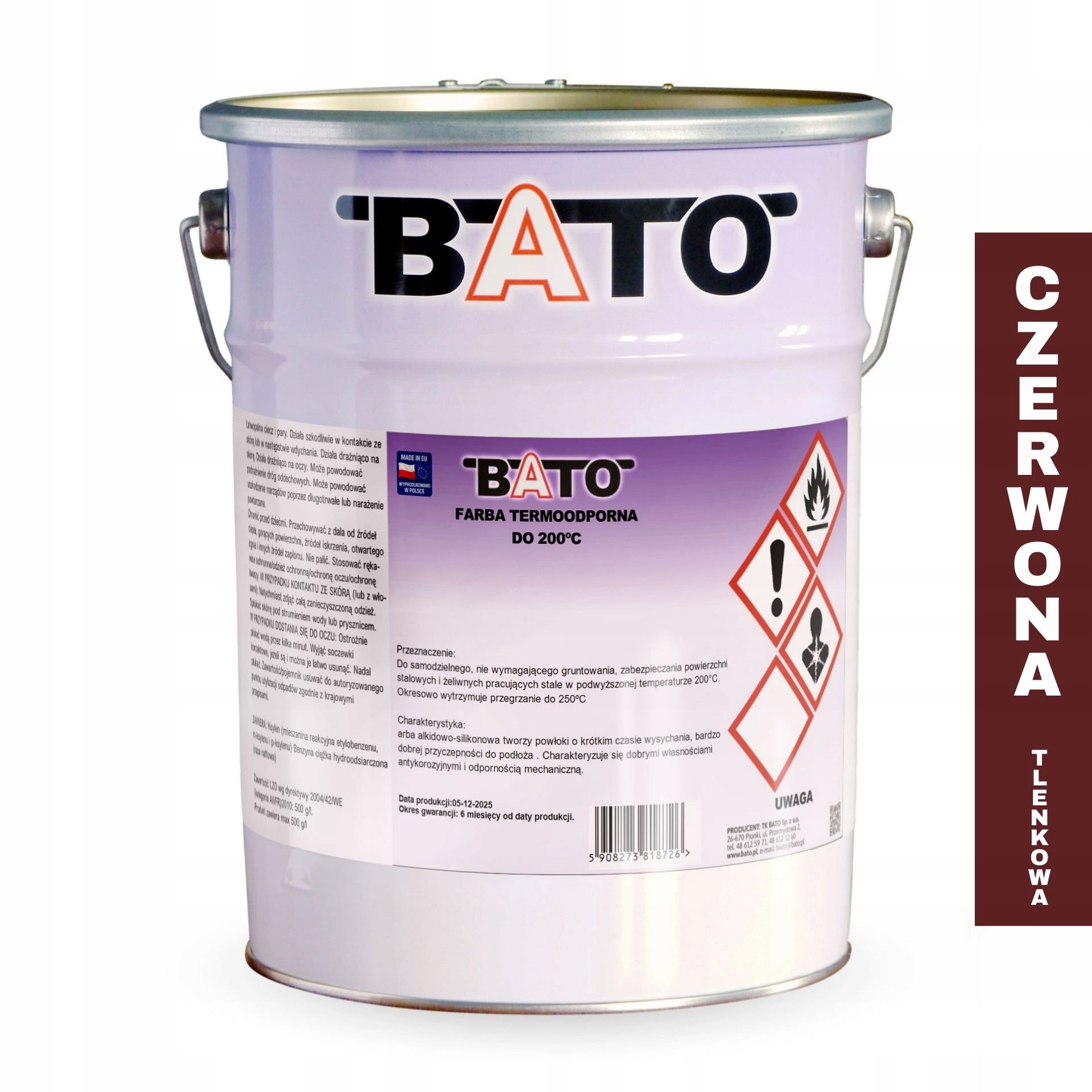 Barva Barva Do 200C Červená Oxidová 5L Bato