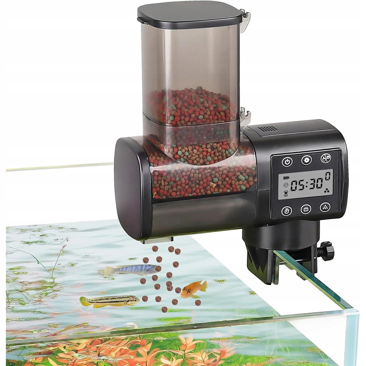 Krmítko Pro Ryby Zásobník Na Akvarijní Krmivo 500 ML S LCD Displejem A Časovačem