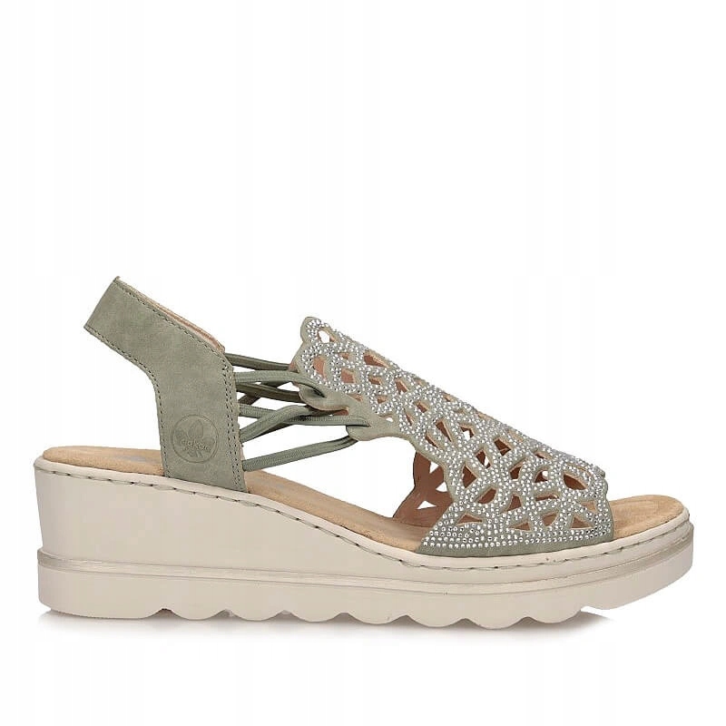 Dámské sandály Rieker 67465-52 zelené s podpatkem