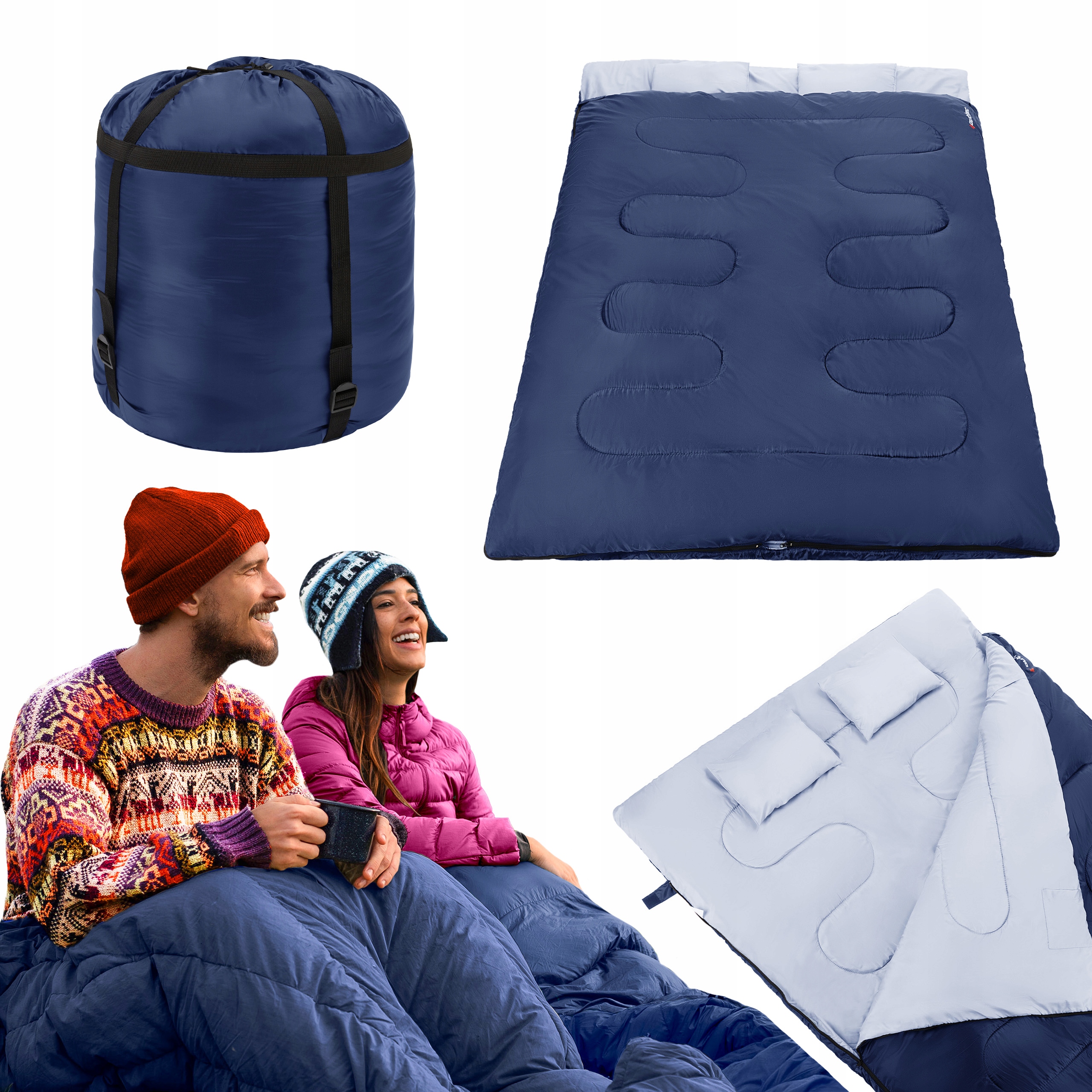 Śpiwór Turystyczny Dwuosobowy Kołdra Z Poduszkami Zimowy Od -10°C Outtec