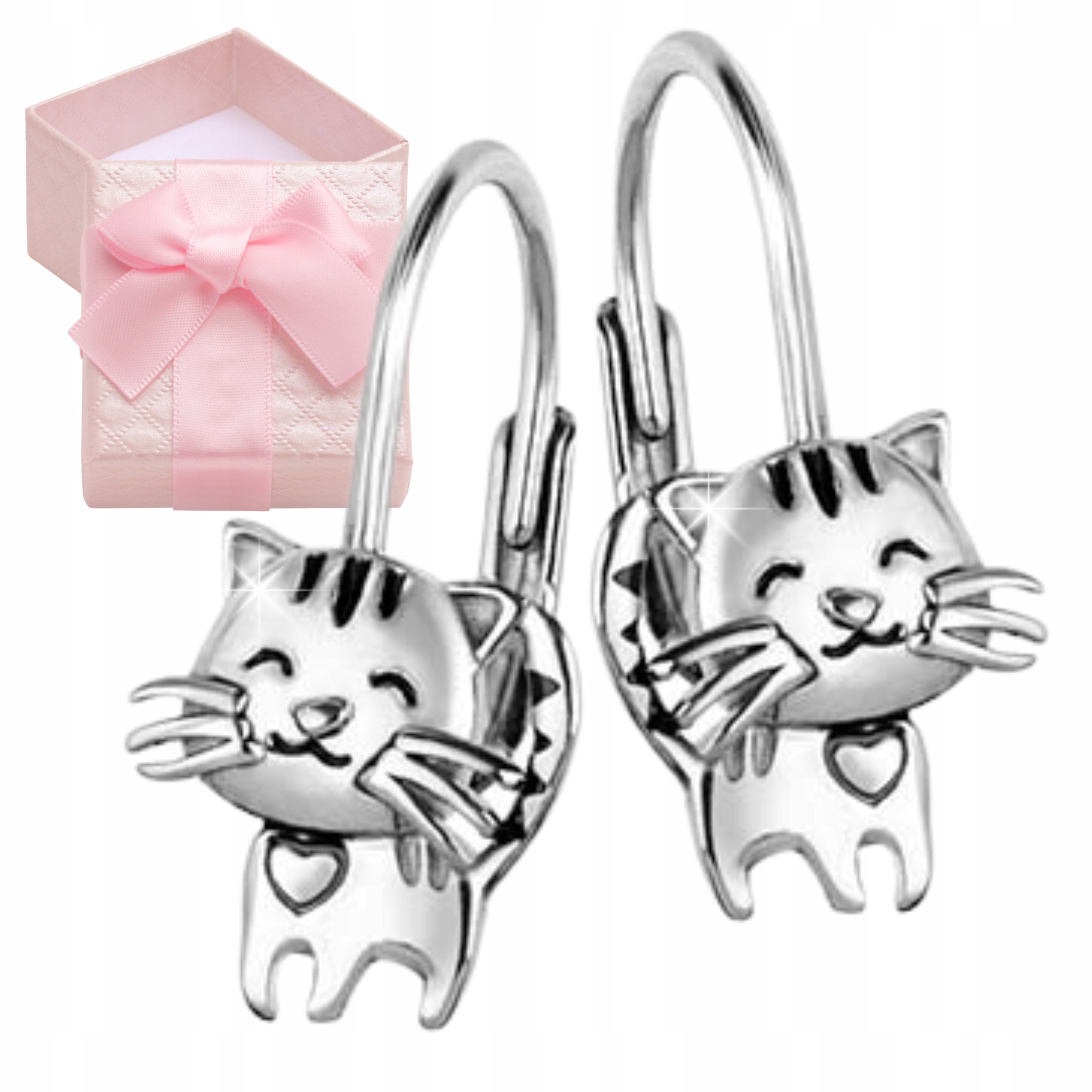 KOLCZYKI SREBRNE KOTKI KOTY DLA DZIEWCZYNKI ANGIELSKIE ZAPIĘCIE 925
