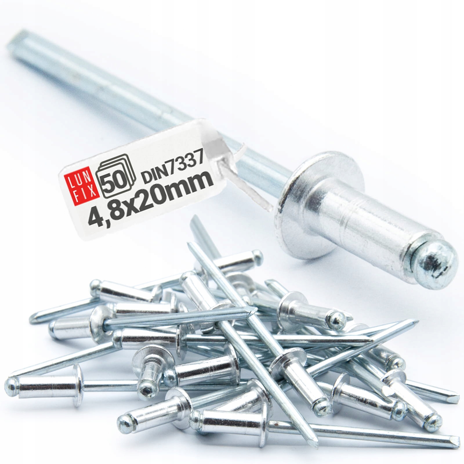 Nity zrywalne aluminiowe 4,8x20 mm stalowe trzpienie Din 7337 50szt.