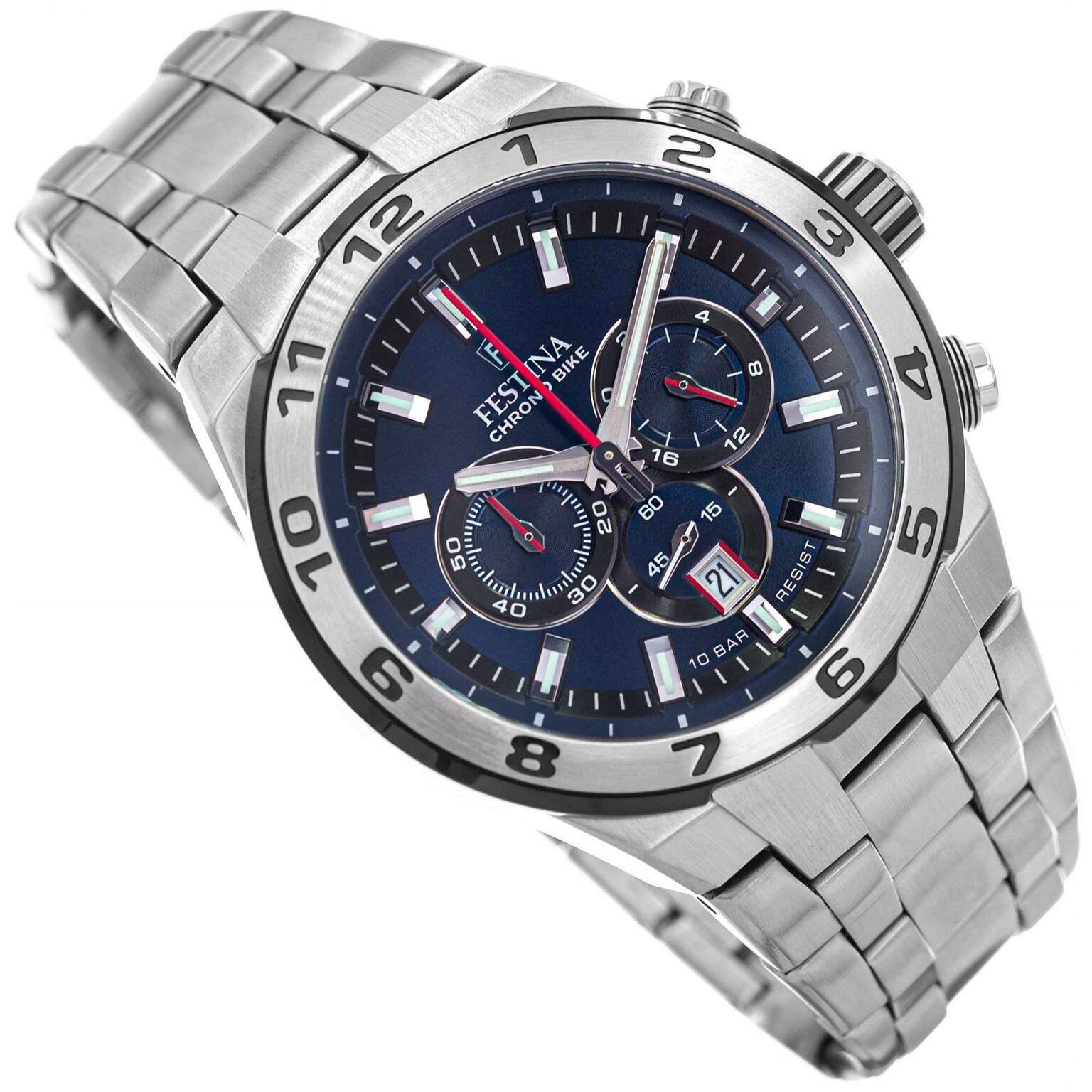 Pánské Hodinky Festina F20670/1 Chrono Bike 10 Bar Stříbrné Stopky Datumovka