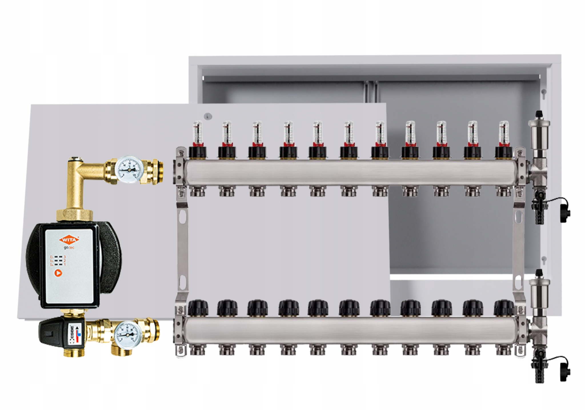 Rozdělovač podlahový nerezový 11 okruhů s čerpadlem Wita box