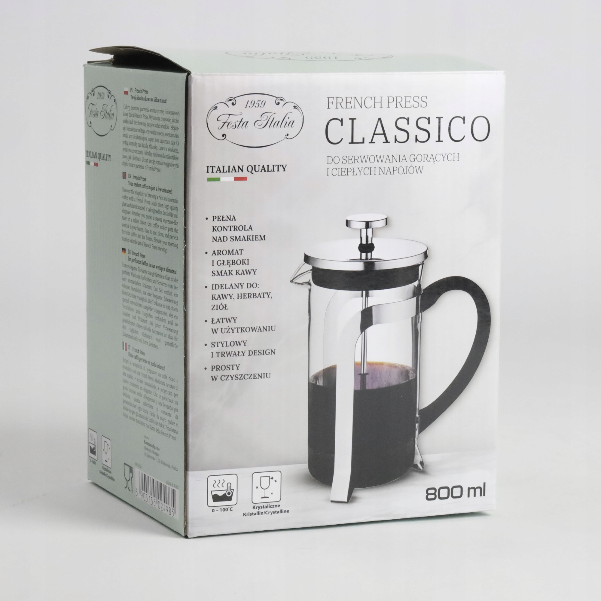 DZBANEK Z ZAPARZACZEM DO KAWY HERBATY ZIÓŁ STALOWY 800 ML FRENCH PRESS