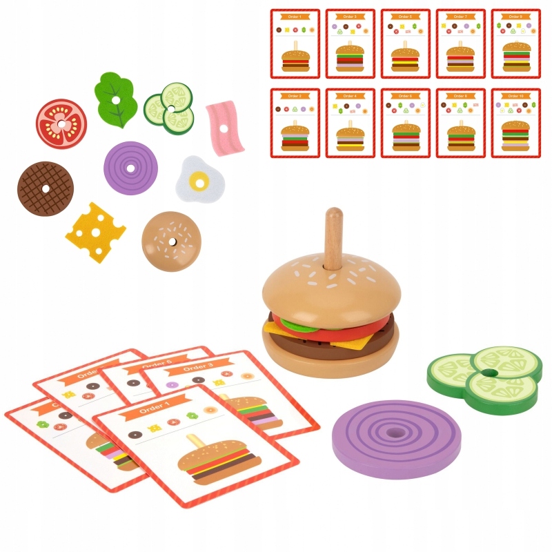 

Duży Drewniany Burger kolorowy Tooky Toy 10 el.
