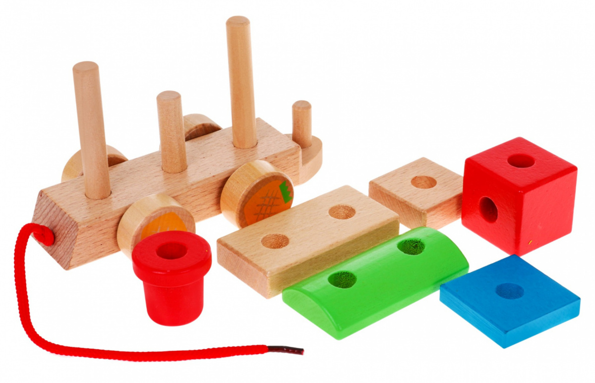 Drewniana lokomotywa z sorterami dla dzieci 3+ Zabawka sensoryczna Wiek dziecka 3 lata +