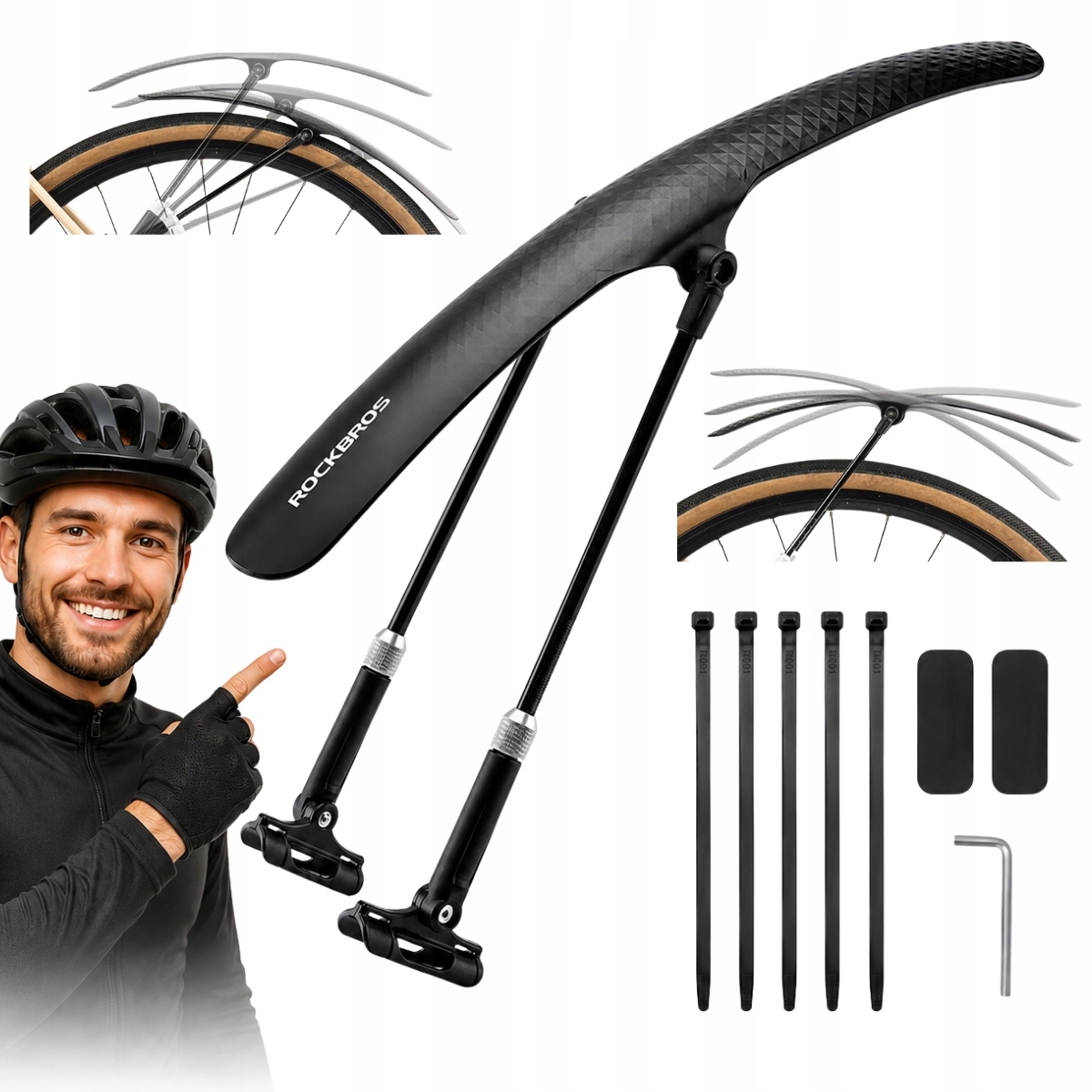 Błotnik Rowerowy Regulowany 28-32 CM Przód-tył Czarny Rockbros