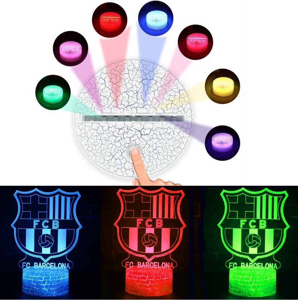 Lampka nocna 3D LED herb FC Barcelona, 16 kolorów, pilot RegMag – Lampka 3D LED z herbem FC Barcelony dla kibica