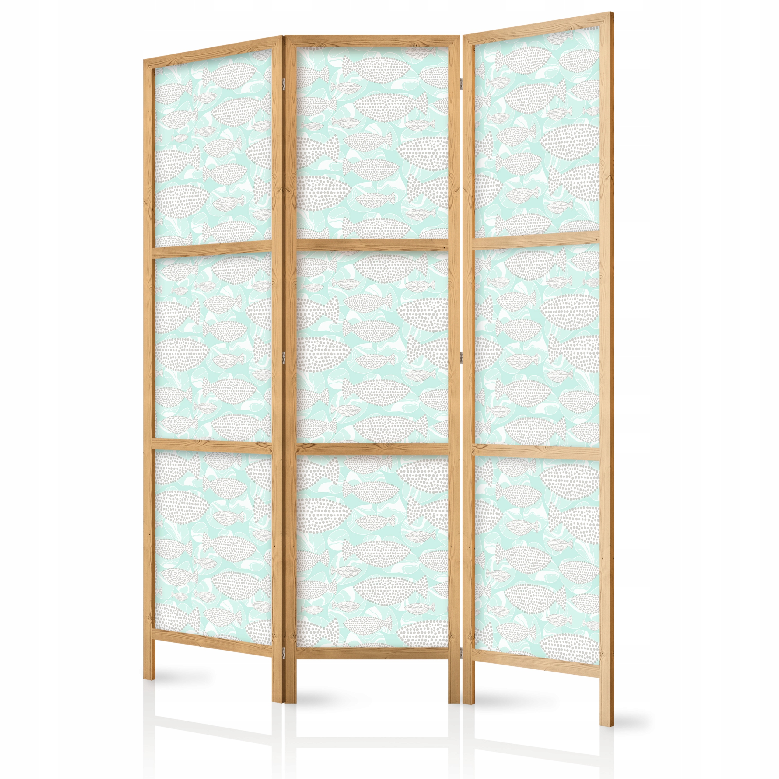 Paraván Japonský Panelový 3-DÍLNÝ Abstrakce Rybičky Vlny Styl Boho 135x172