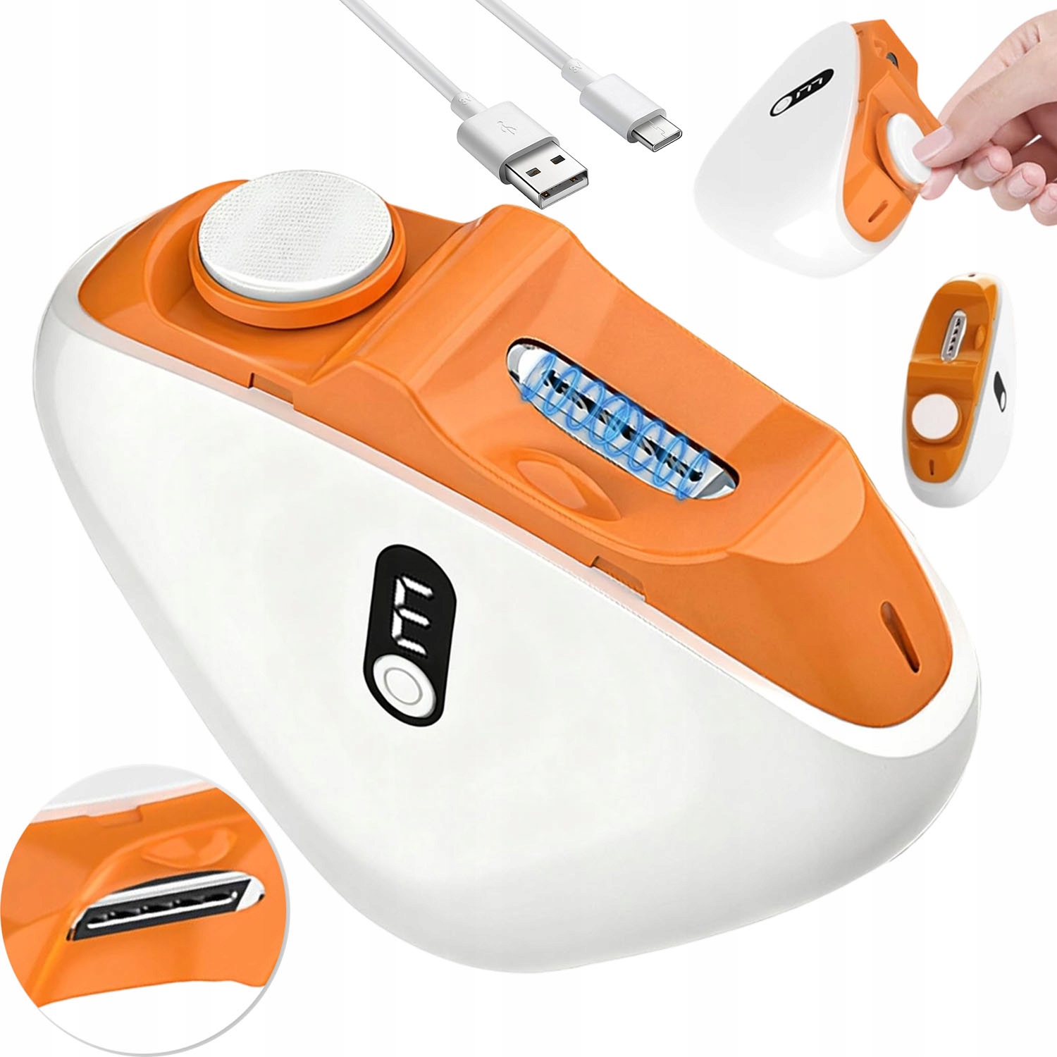 Elektrický odstřihovač nehtů 3v1 Led Usb sběrač spadlých nehtů