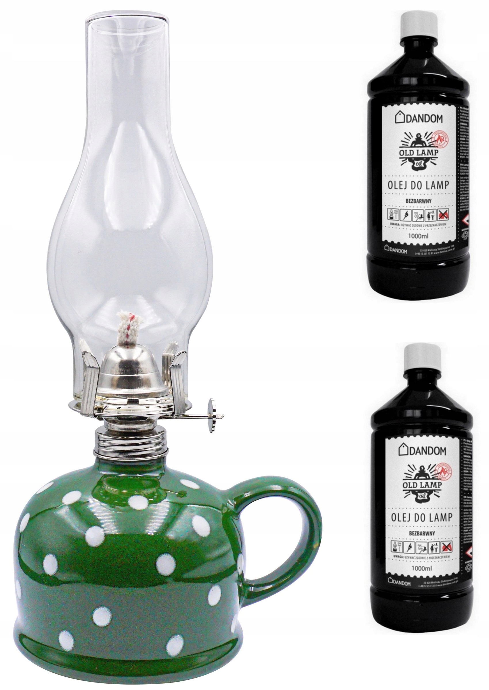 STYLOWA CERAMICZNA LAMPA NAFTOWA 520ml + OLEJ 2x1L