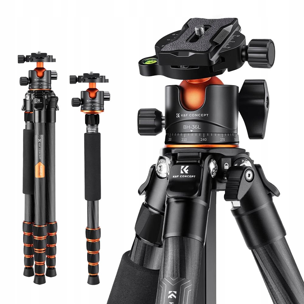 K&F CONCEPT 62 Zoll Statyw Kamera Carbonowy Z Monopodem i Głowicą 360° — miniatura 2