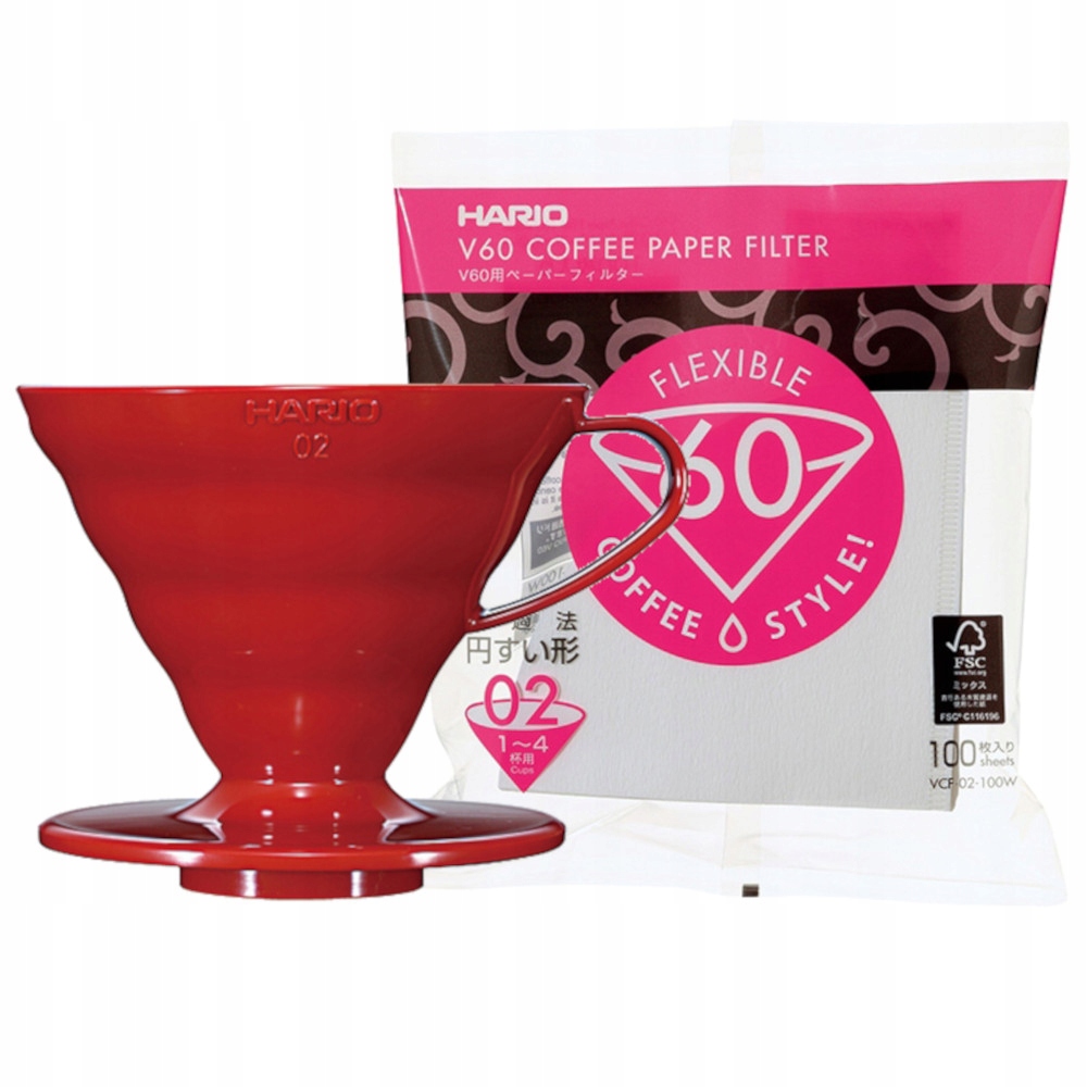 Zdjęcia - Ekspres do kawy HARIO Drip Plastikowy Czerwony V60-02 Filtry Papierowe Białe 100szt 