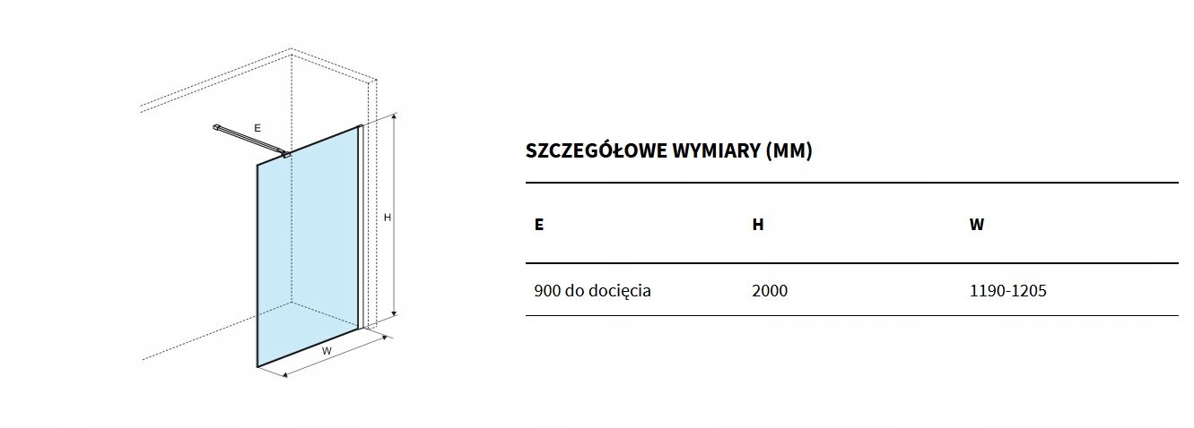 EXCELLENT VIDOQ ścianka prosta 120x200 czarny mat Wysokość produktu 200 cm