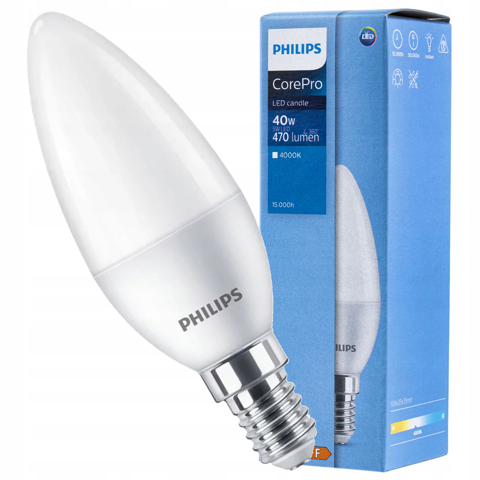 

Żarówka Led E14 5W 40W 470lm 4000K Philips