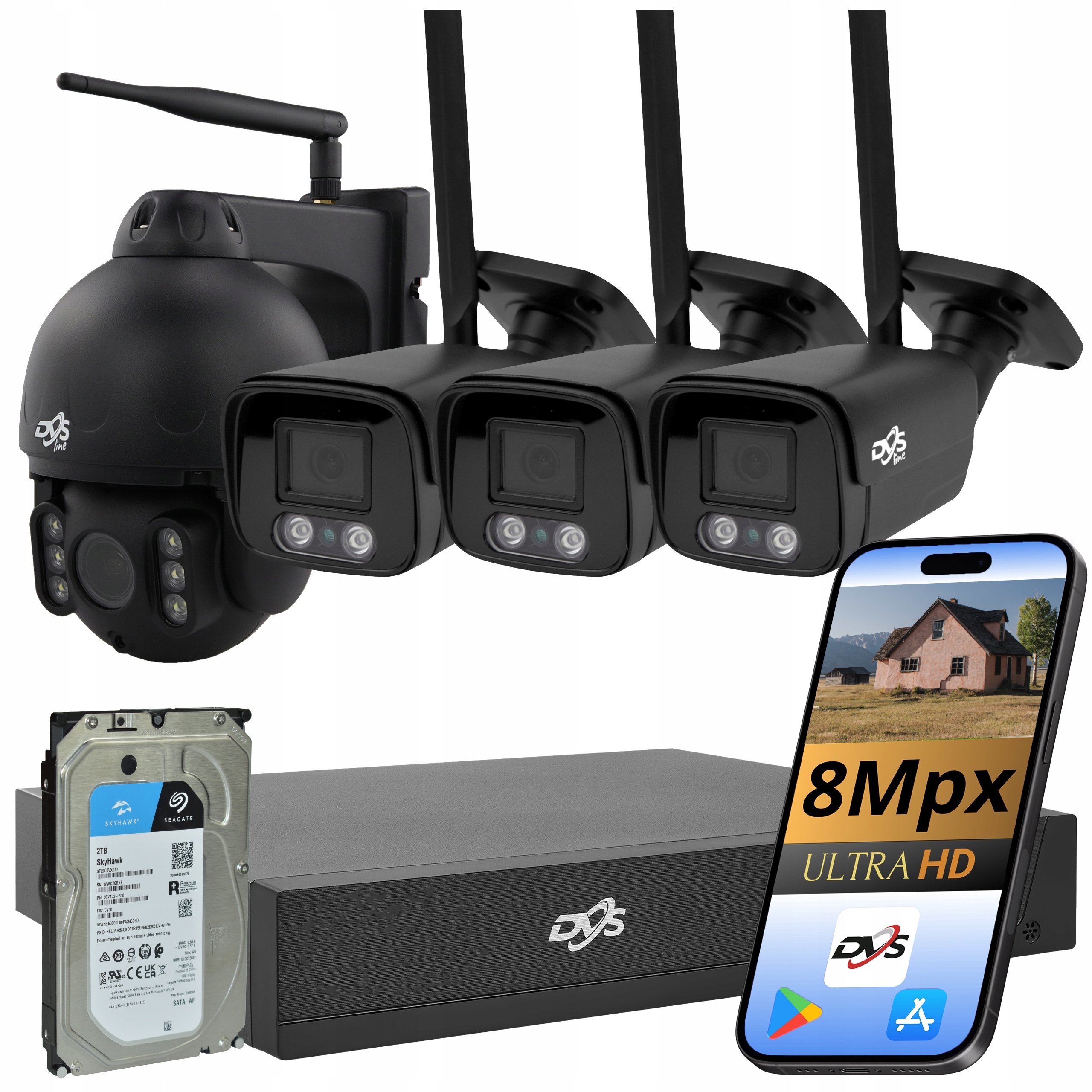 Sada Pro Monitorování Wifi 3 Kamery 1 Otočná Venkovní Kamera 4K Disk 2T