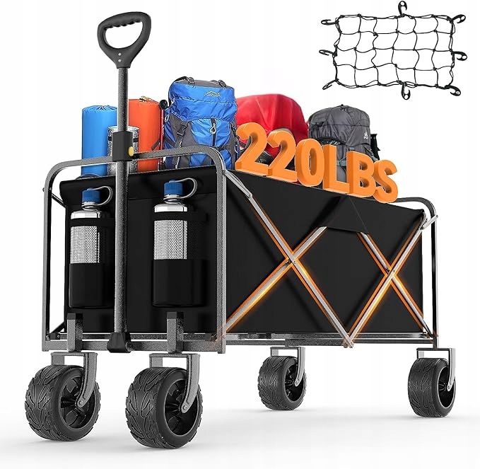 Turistický plážový kočík skladací, veľké terénne kolesá, držiak na nápoje