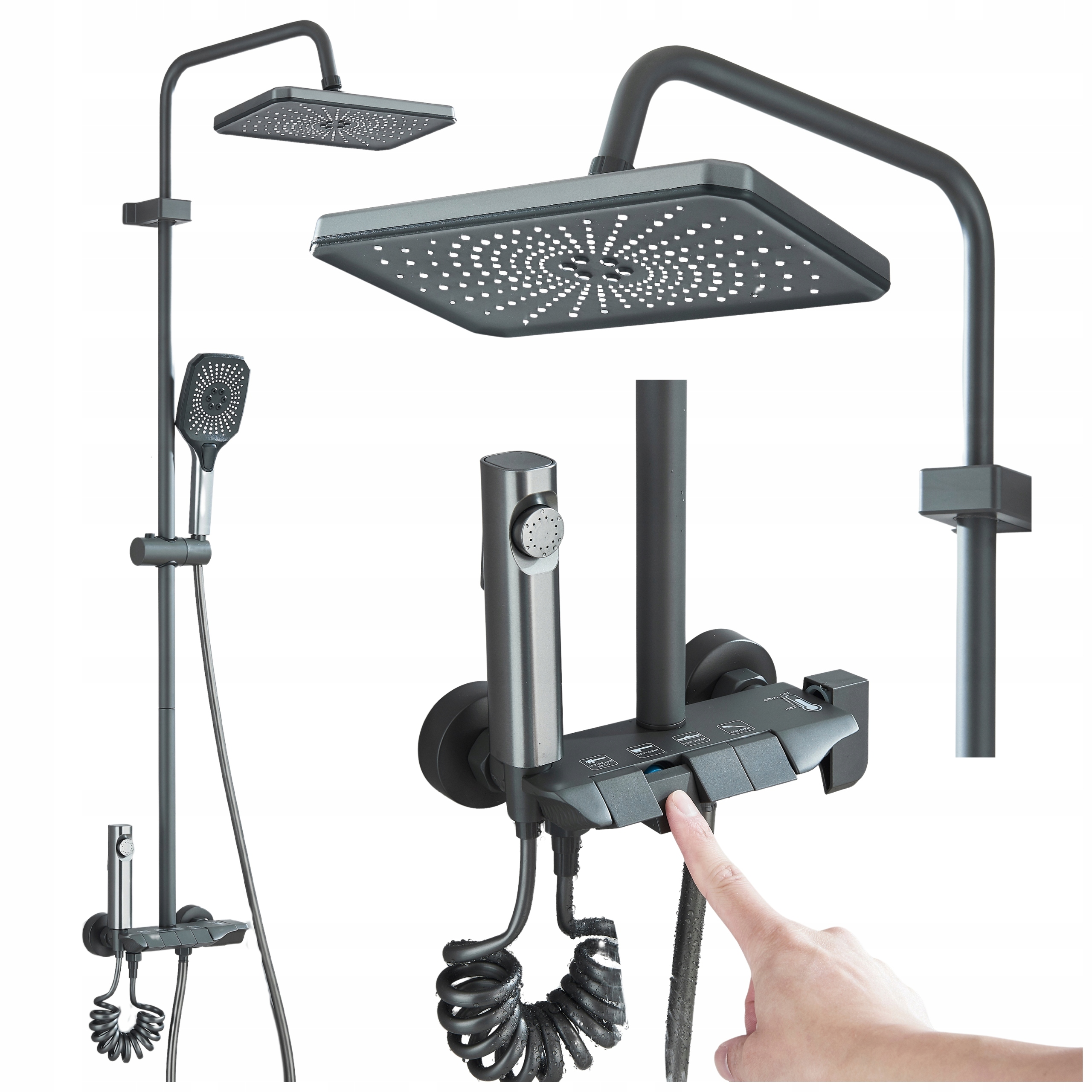 Stenová Sprchová Súprava Miešač Obdĺžniková Dážďovka Sivá Matná
