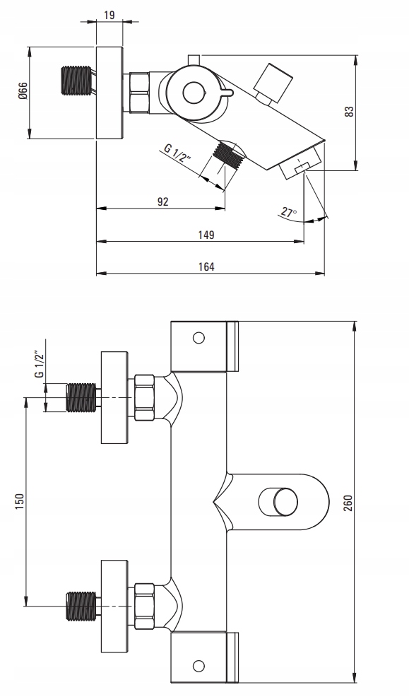Bateria wannowa TERMOSTATYCZNA +Deszczownica Cubic Informacje dodatkowe termostat