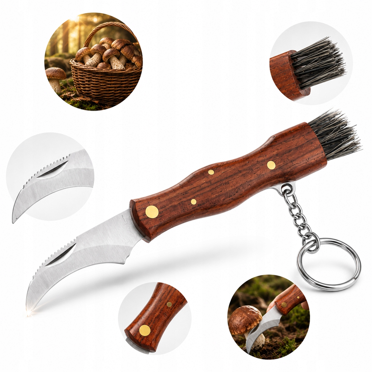 Nóż do Grzybów Stal Stopowa Uchwyt ze Stali Nierdzewnej 6,5 cm Wharncliffe