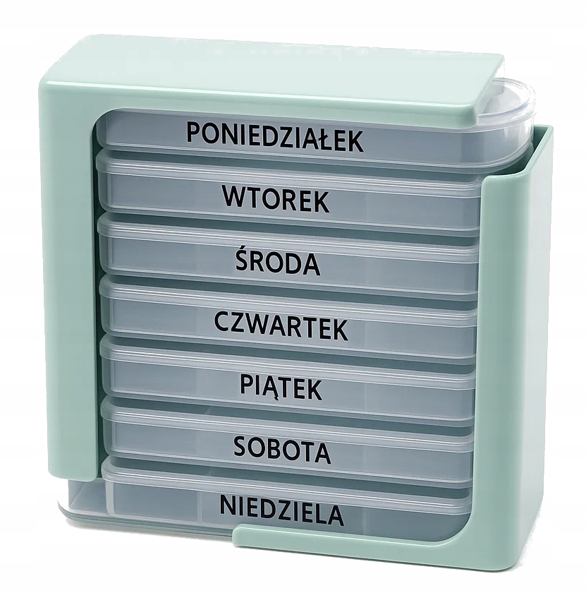 Pojemnik na leki kasetka plastikowa na tabletki 7 dni 4 pory dnia organizer