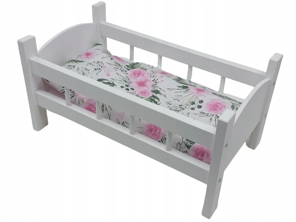 DUŻE ŁÓŻECZKO DREWNIANE dla lalek POŚCIEL 3 EL.